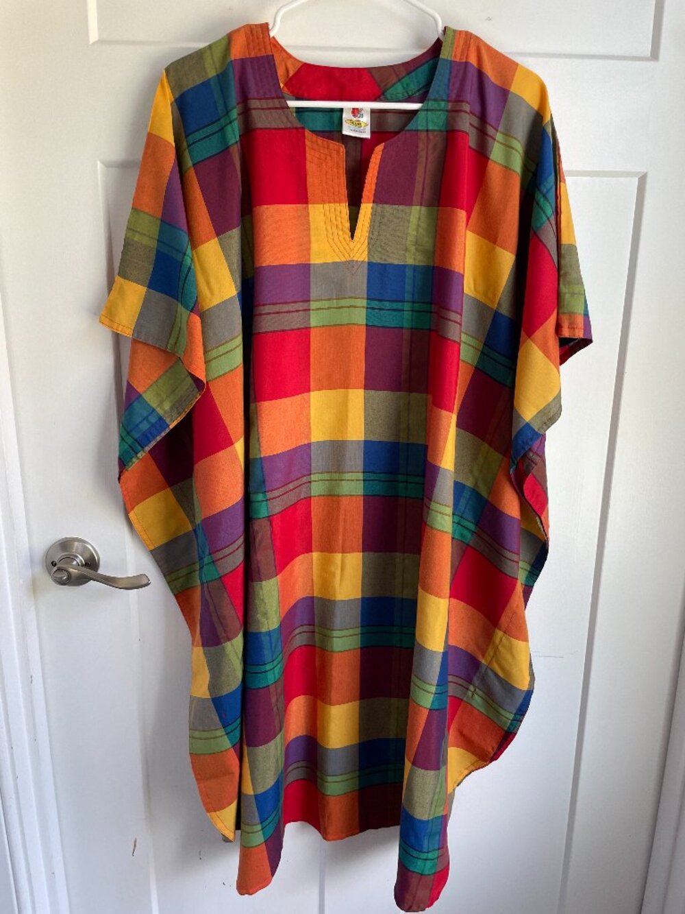 Rima Beachworld Rainbow Plaid Kaftan Madras OS Oversized Swim Cover Up Dress
